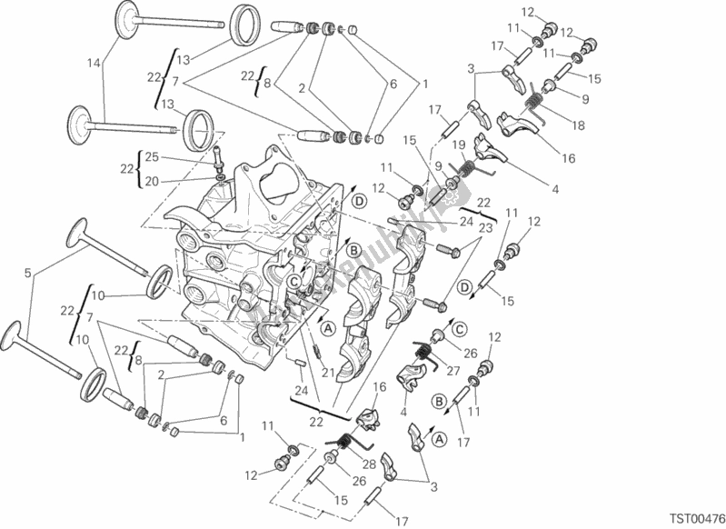 All parts for the Horizontal Cylinder Head of the Ducati Multistrada 1200 ABS 2013